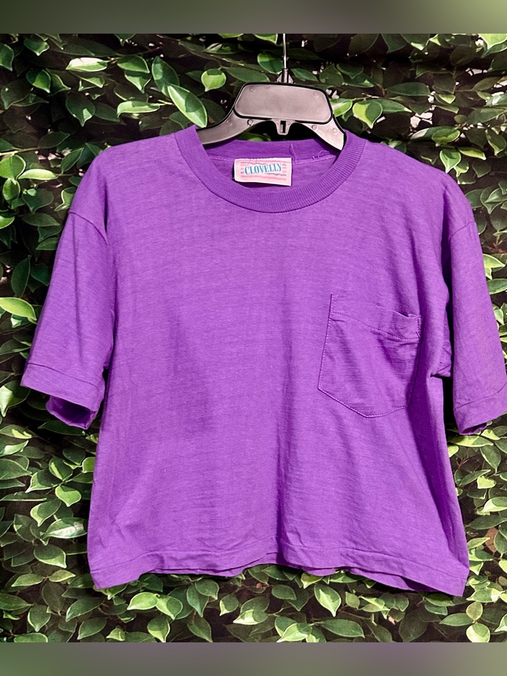 Vintage 80s Clovelly Single Stitch Cropped Tee Purple Womens M